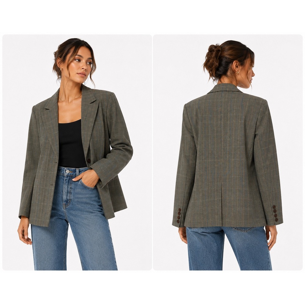 Rafaella Blazer Womens 6 Brown Glen Plaid Two Button Professional Officecore